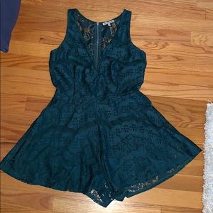 Emerald green lace romper